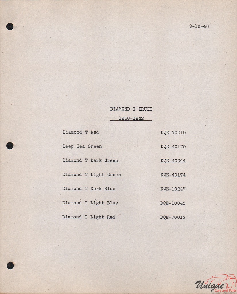 1938 Diamond-T Paint Charts PPG 2